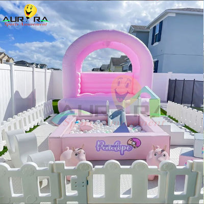 ซื้อ สีชมพู Toddler อุปกรณ์เล่นอ่อนแบบอัดลม Rainbow Kids Bouncer Set With Slide online manufacture