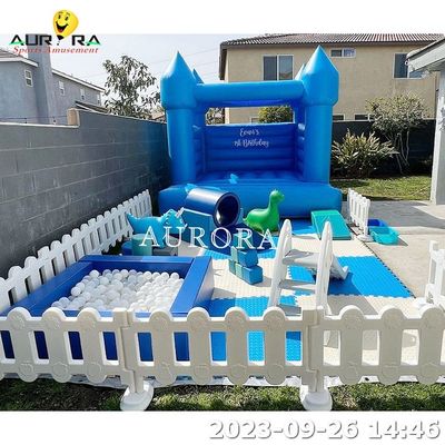 Mini castello blu gonfiabile con recinzione