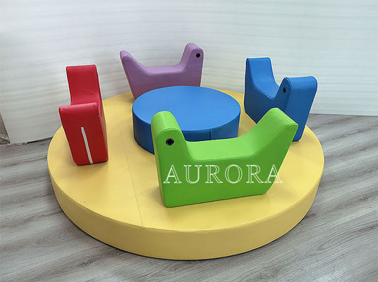 เครื่องไฟฟ้า Merry Go Round เด็ก Soft Play มือ ถือ Turntable Carousel Toy สีเหลือง สีแดง
