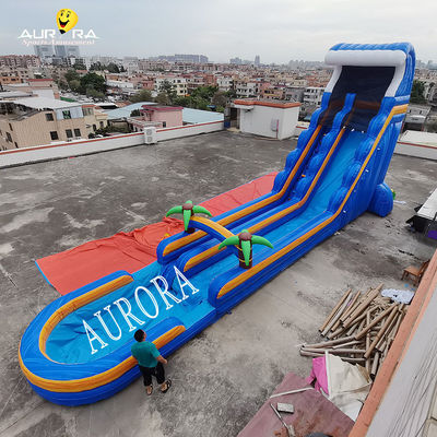 পুল সহ বহিরঙ্গন খেলার মাঠের জন্য নীল inflatable স্লাইড এবং স্লাইড