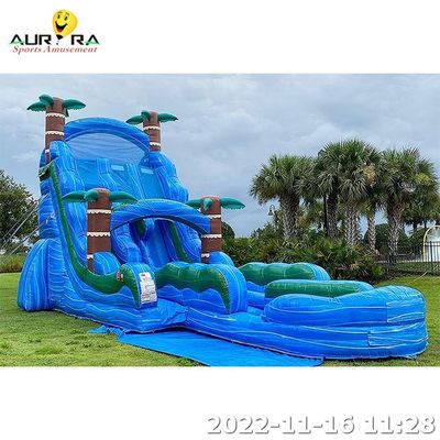 Slide inflável tropical de PVC com pista dupla Slide inflável de água com piscina
