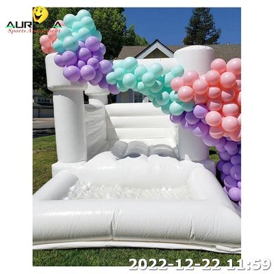 บ้านกระโดดลูกโป่งกระเป๋าบอลลูม Wedding บ้านกระโดดกระเป๋าบอลลูมขาว 8x8 With Ball Pit